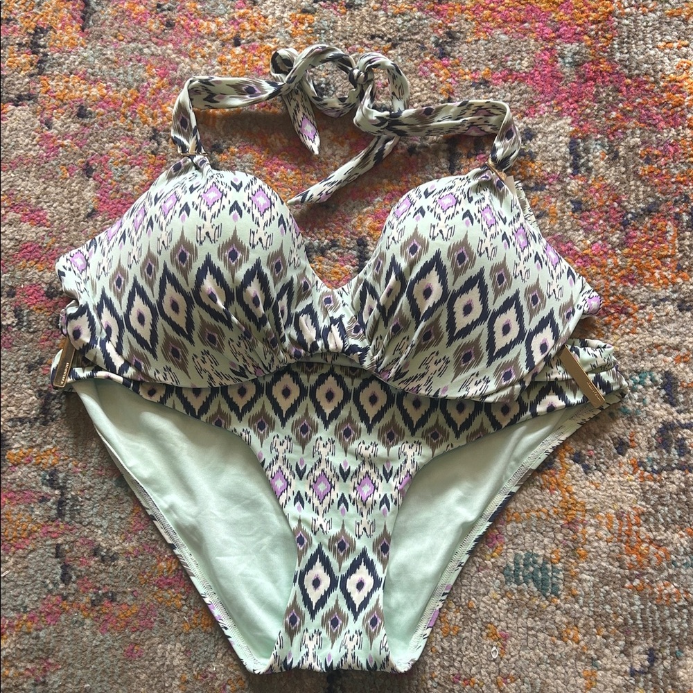 Victoria's Secret Ikat blue purple and green bikini size medium EUC